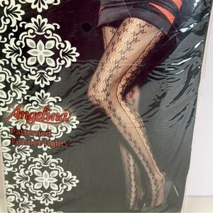 🆕 Angelina Black Patterned Fishnet Tights Lace Design New Sealed
